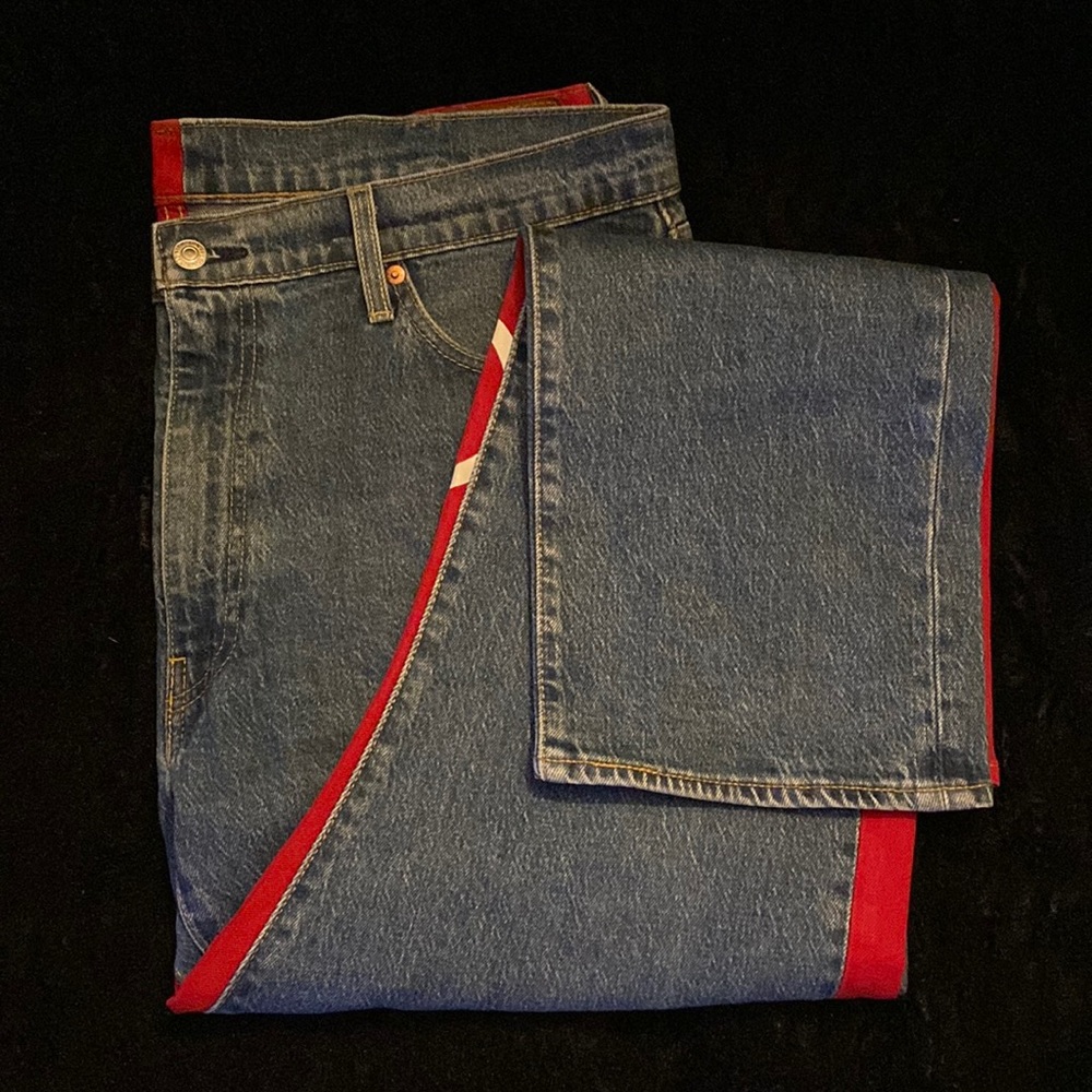 Mens, Big Logo, Blue & Red Jeans, Levi’s, 38x32
